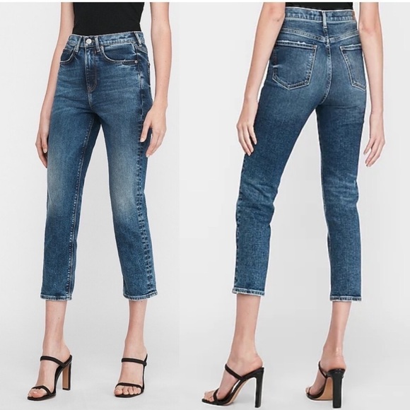 Express NWOT Acid Washed Super High Waisted Mom Jeans - Picture 1 of 6